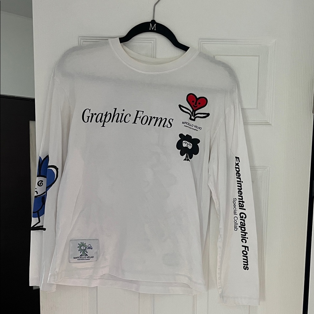 Zara Kids Graphic Long Sleeve Tee - White with Blue and Red Accents